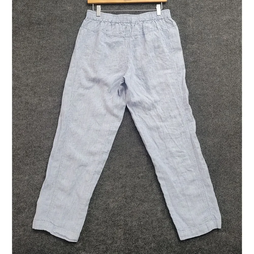 ORVIS 100% Linen Pants S Blue and White Striped Drawstring - Picture 2 of 9